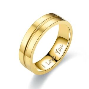 18K Gold Grooved Engraved I Love You Ring Wedding Bridal Band Engagement Unisex
